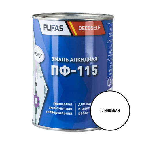 Эмаль ПФ-115 Decoself Pufas белая 0,9кг